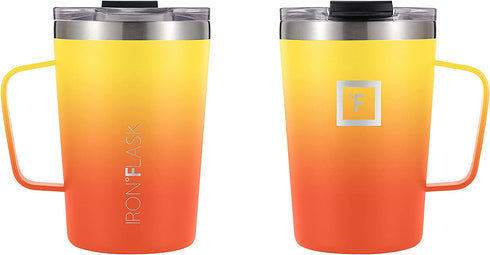 IRON °FLASK Grip Coffee Mug - 12 Oz, Leak Proof, Vacuum Insulated Stainless Steel Bottle, Double Walled, Thermo Travel, Hot Cold, Water Metal Canteen