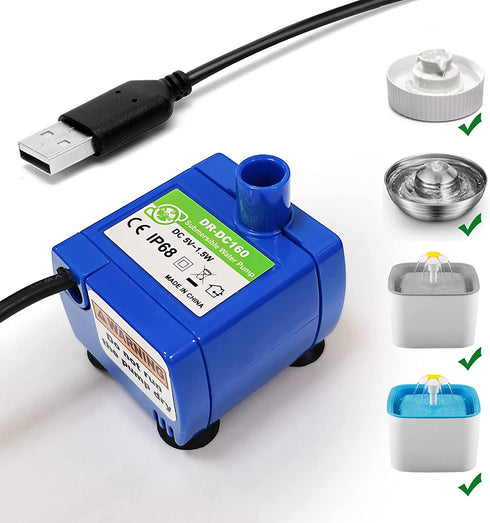 Cat Water Fountain Pump,Pet Fountain Pump Replacement Pump DR-DC160 Motor for 360°Stainless Steel Cat Fountain and Cupcake Ceramic Cat Drinking Fountain(Blue)