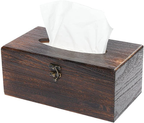 SINOBEST Rectangular Tissue Box Cover Decorative Wood Facial Tissue Holder with Hinged Lid Napkin Dispenser in Antique Style