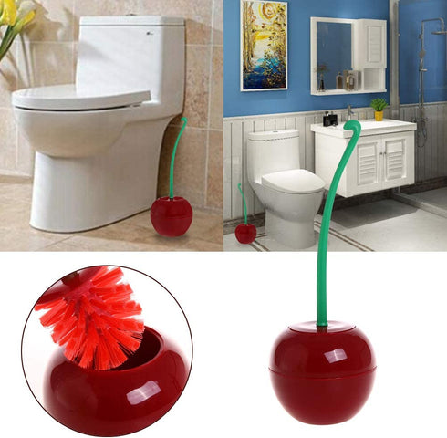 Creative Toilet Brush with Holder Bowl&Long Handle, Household Bathroom Cleaning Tool Cleaner and Base for Storage&Organization, Thick Bristle for Deep Clean-Rust Resistant Leakproof-Red Cherry Shape