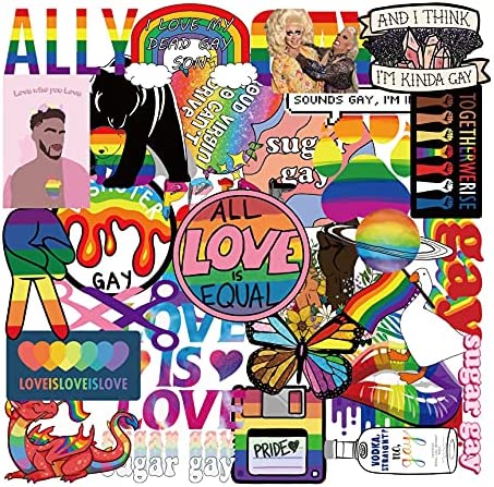 Gay Pride Stickers,50 PCS Gay Love Stickers,Rainbow Stripe Stickers for LGBT,Bright Technicolor Vinyl Waterproof Stickers for Laptop,Water Bottles,Luggage,Computer,Cellphone,Skateboard,Guitar,Flag