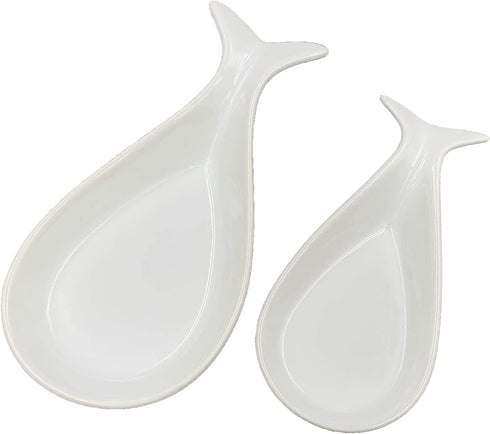 Fish Spoon Rest Ceramic for Kitchen Set of 2, White