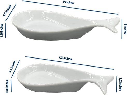 Fish Spoon Rest Ceramic for Kitchen Set of 2, White