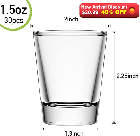 30 Pack Heavy Base Shot Glass Set, Aoeoe 1.5 oz Whiskey Shot Glasses, Clear Shot Glasses Bulk, Small Shot Glasses, Round Espresso Shot Glass, Glass Cups for Vodka, Whiskey, Tequila, Espresso, Liquor