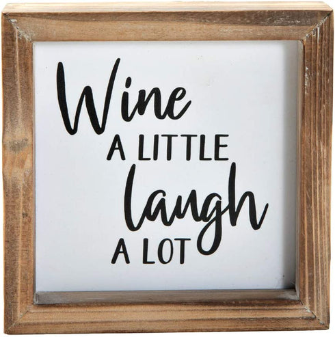 Wine a Little Laugh a Lot Small Barn Wood Box Sign for Home Decor,Rustic Wood Block Sign for Kitchen,Dining Room,Freestanding Farmhouse Box Sign Decor 6" x 6" x 1.57"