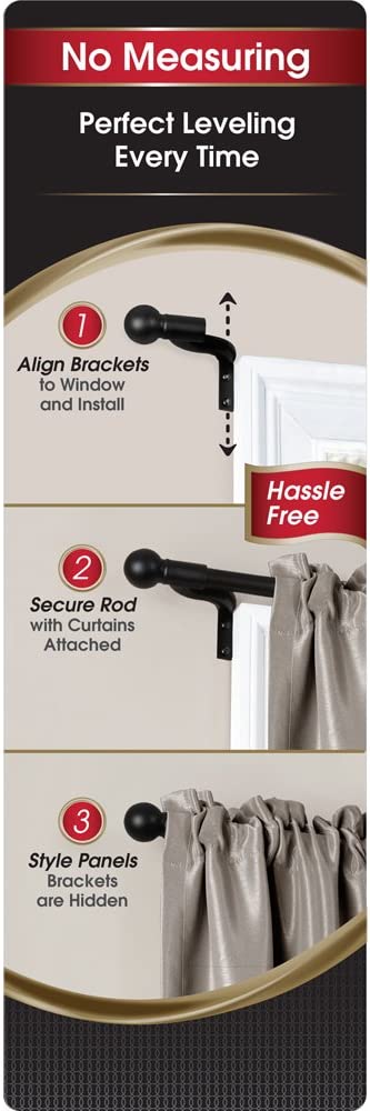MAYTEX Smart Easy Install Caf© Window Rod, 18 inch - 48 inch, Black