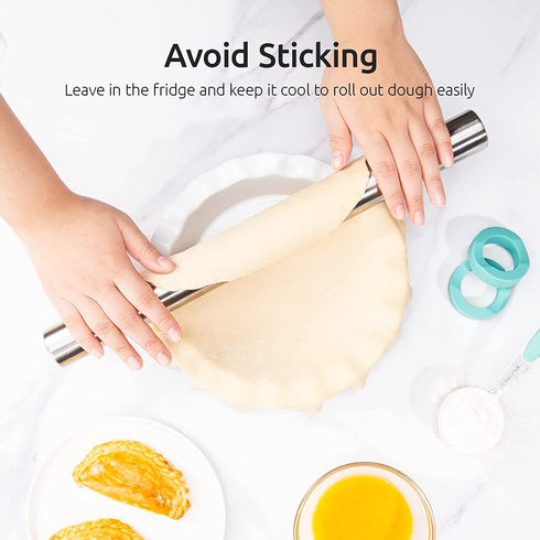 U-Taste 18/8 Stainless Steel 16 inch Adjustable Rolling Pin with Silicone Removable Thickness Rings, Nonstick Kitchen Roller Pin for Baking Cookies Pastry Pizza Pasta Dough Fondant (Teal/Aqua Sky)