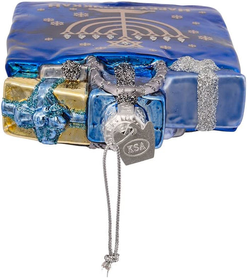 Kurt Adler 4" Noble Gems Happy Hanukkah Glass Gift Bag Ornament (NB1126)