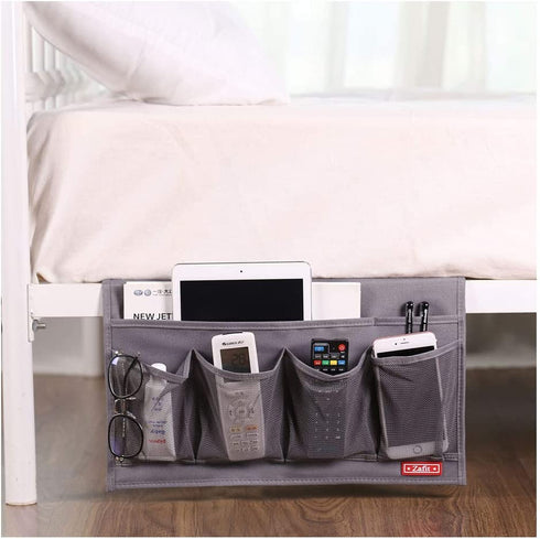 Zafit 6 Pockets Bedside Storage Organizer, Table Cabinet Storage Organizer Bedside Organizer Caddy for Remotes Phone Glasses (6 Pockets-Grey)