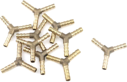 Quluxe 1/4 Inch Brass Hose Barb, 3-Way Y-Shaped Hose Fitting Intersection/Split Brass Water/Fuel/Air (Pack of 10)