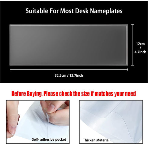 Toniper 30 Pieces Nameplate Pocket Self-Adhesive Clear PVC View Desk Name Tag Sleeves Protectors for Classroom Desk, Office Supplies, 12.5 x 4.7 Inch