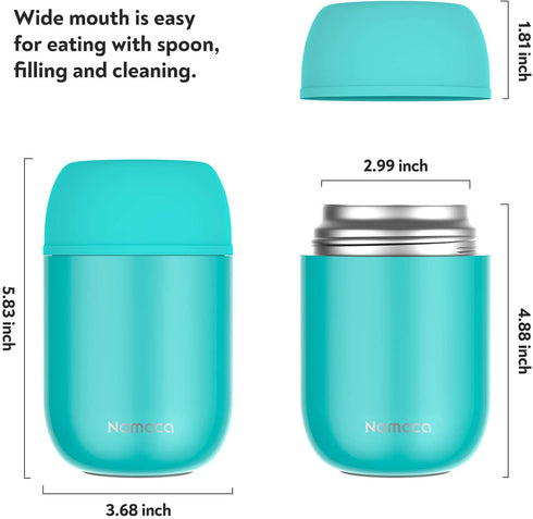 Hot Containers for Kids Lunch Box - Wide Mouth Keep Food Drinks Hot Warm Cold Box, 16Oz Thermal Soup Bowl With Spoon Nomeca Stainless Steel Vacuum Food Flask for School Office Outdoor, Teal
