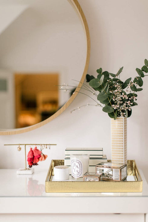 Vixdonos Decorative Mirror Tray Gold Serving Tray Bathrooom Vanity Tray for Makeup on Dresser or Coffee Table,16.2'' X 12.2" X 2''