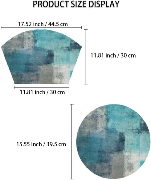 Modern Teal Turquoise Placemats for Round Table Set of 4 Grey Abstract Wedge Table Mats with Centerpiece Heat Resistant Washable Place mats for Indoor Outdoor Kitchen Dinning Table Decoration (5 Pcs)