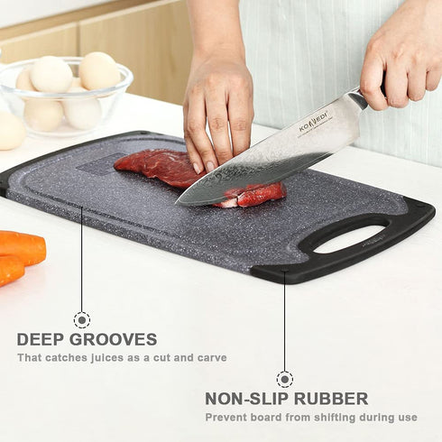 Plastic Cutting Board, 3 Pieces Dishwasher Safe Cutting Boards with Juice Grooves, Easy Grip Handle, Non-Slip, with Grinding Area for Grinding Garlic and Ginger