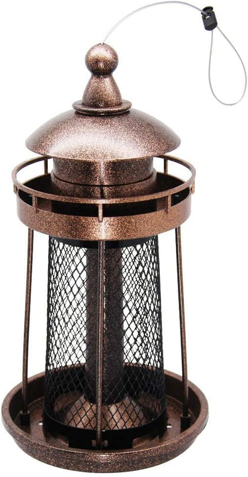 Twinkle Star Wild Bird Feeder Hanging for Garden Yard Outside Decoration, Panorama Gazebo Birdfeeder, Lighthouse Shaped (Copper Red)