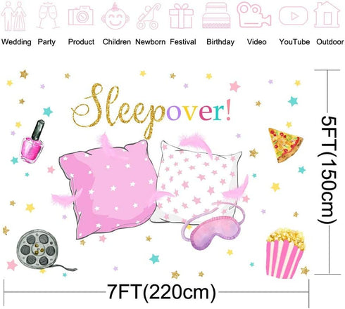 Mocsicka Sleepover Party Backdrop Sleepover Pajamas Pillow Fight Pink Girl Party Decorations Slumber Party Banner Photography Background Cake Table Studio Props (7x5ft)