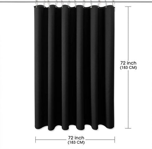 Textured ‹Fabric Shower Curtain - Polyester Shower Curtains for Bathroom, Water Repellent, Hotel Spa Luxury with 12 Hooks, Machine Washable, Decorative Bathroom Curtain Black 72 x 72