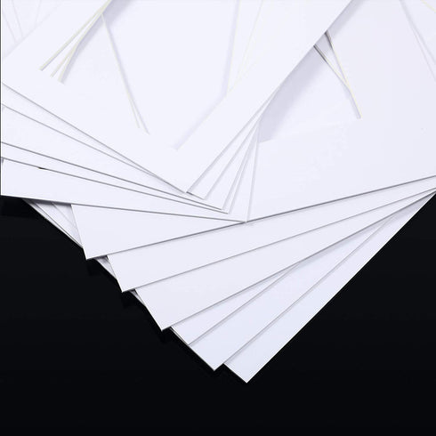 24 Pieces Picture Mats Set, Including 12 Pre-Cut White Photo Frame Mats and 12 White Core Bevel Cutting Mat Boards for 5 x 7, 8 x 10, 11 x 14 Inch Pictures