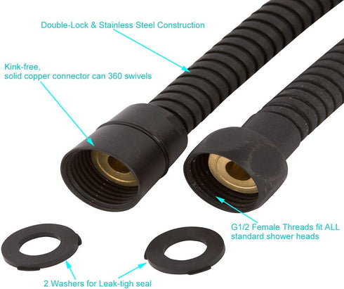 TRIPHIL Kink-free Shower Hoses Extra-long for Handheld Showerhead Hose Replacement Flexible Metal Shower Tube Extension Anti-twist 2 Brass Connectors Stainless Steel Sleeve Oil Rubbed Bronze 79 Inch