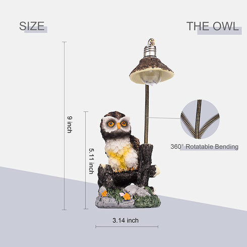 ZJNDJL Resin Owl Sculpture Statue with Night Light, 9" Creative Ornaments Home Decoration Office Desktop Furnishing Crafts Gifts for Friend Family Animal Lovers Birthday Present (Gray+White)