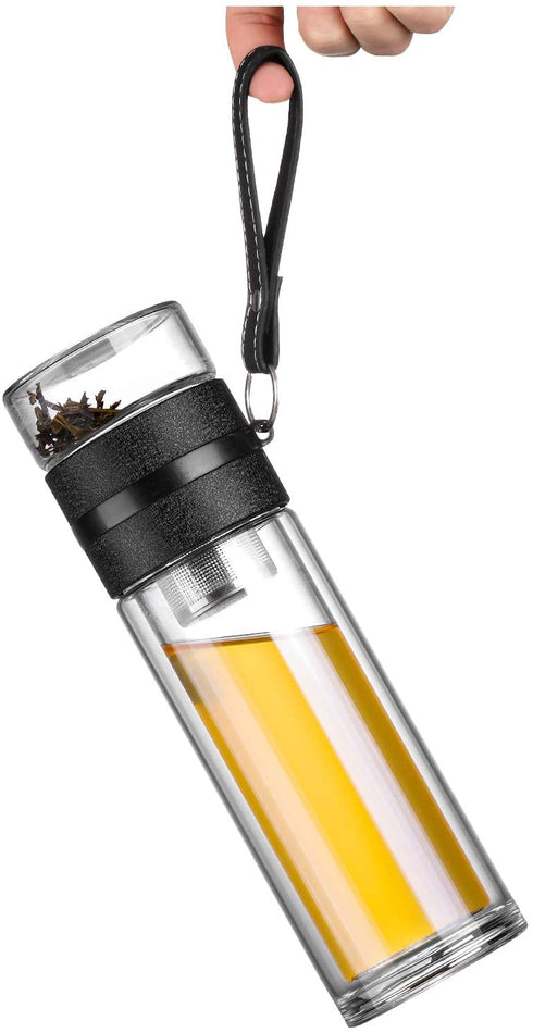 Ceoon 13oz Double Wall Glass Water Bottle Tea and Water Separation Tea Bottle Mug Cup with Tea Infuser