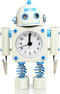 Betus Non-Ticking Robot Alarm Clock Stainless Metal - Wake-up Clock with Flashing Eye Lights and Hand Clip (White)