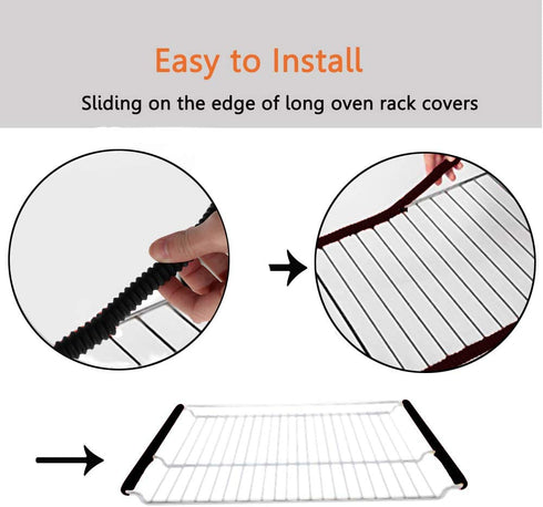 Oven Rack Shields - 4 Pack Heat Resistant Silicone Oven Rack Cover 14 inches Long Oven Rack Edge Protector, Protect Against Burns and Scars (Black)