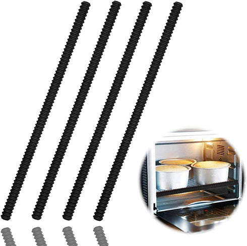 Oven Rack Shields - 4 Pack Heat Resistant Silicone Oven Rack Cover 14 inches Long Oven Rack Edge Protector, Protect Against Burns and Scars (Black)