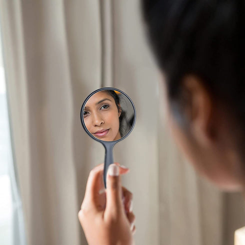 25 Pieces Handheld Hand Mirror Small Mirror Compact Portable Round Mirror Travel Makeup Mirror for Women Girls Travel Camping Daily Use (White, Pink, Black, Blue, Green)