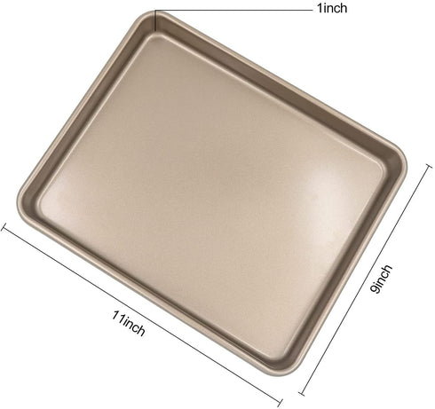 11 Inch Baking Sheets for Oven, Shinsin Nonstick Toaster Oven Pans Heavy Carbon Steel 11X9 Inch Quarter Sheets Pan for Baking, 1 Inch Deep Toaster Oven Tray Replacement (Gold)