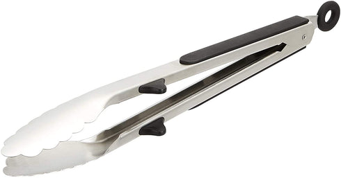 Amazon Basics 2-Piece Stainless Steel Kitchen Tongs, Black Non-Slip Grip, 9-Inch and 12-Inch