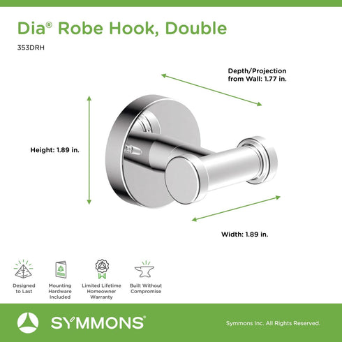 Symmons 353DRH Dia Wall-Mounted Double Robe Hook in Polished Chrome