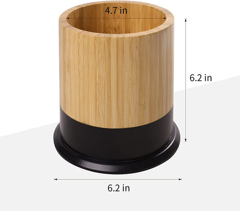 Kitchen Utensil Holder,Large Cooking Utensil Caddy Crock for Counter,Weighted Base for Stability,6.2 x 6.2 Inches,Black