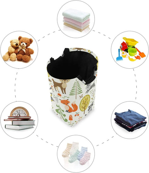 Laundry Hamper Bucket Cute Woodland Animals Trees Mushrooms Berries Collapses Laundry Basket Washing Bin for Home Organizer Nursery Storage Baby Hamper Kids Room