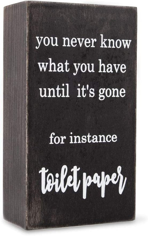 Bathroom Decor Box and Funny Bathroom Sign - Cute Farmhouse Rustic Decorations for Top of Toilet Tank Toilet Paper Holder - Great Housewarming Gift Idea (Brown)