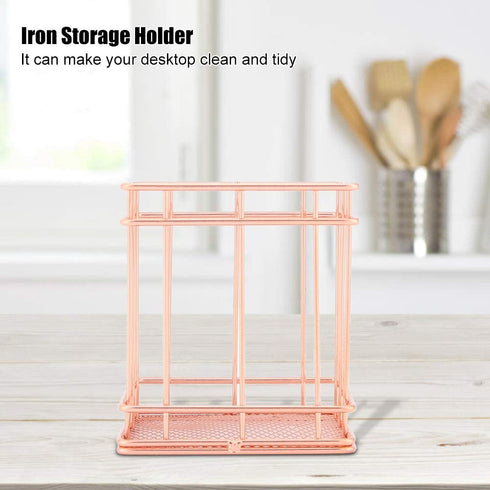 Vbestlife Storage Basket, Rose Gold Iron Storage Basket Organizer Storage Holder Desktop Decor for Home/Office(B)