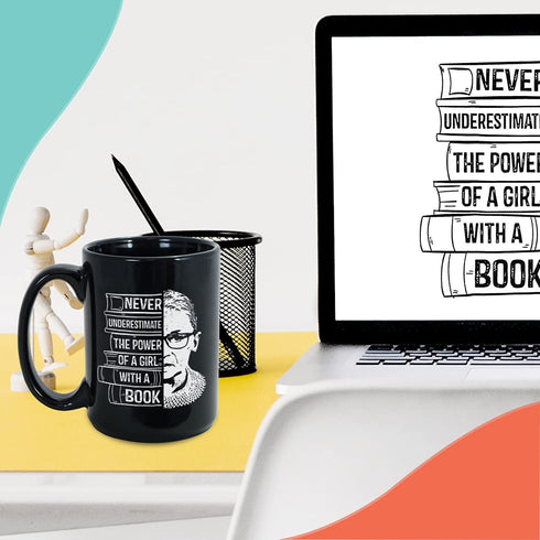 Book Lover Coffee Mug 15Oz Black, Never Underestimate A Girl With A Book Readers