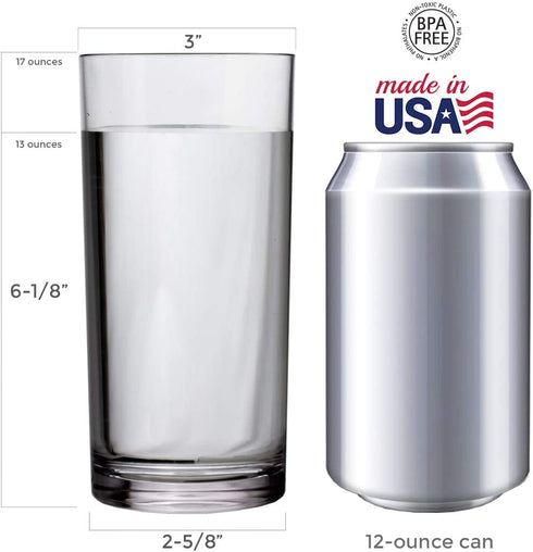 Classic 16-ounce Premium Quality Plastic Water Tumbler | Clear Set of 6