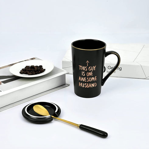 Valentine's Day Mug for Him - This Guy Is One Awesome Husband Coffee Mug - Christmas Birthday Anniversary Present for Husband from Wife - Funny Coffee Mug for Men 14 Oz with Gift Box