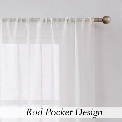 Central Park White Semi Sheer Window Curtain Panels Linen Texture Solid Window Treatment Sets Drape Pairs Rod Pocket Curtains for Living and Bedroom Farmhouse 63 inches Long, 2 Panels