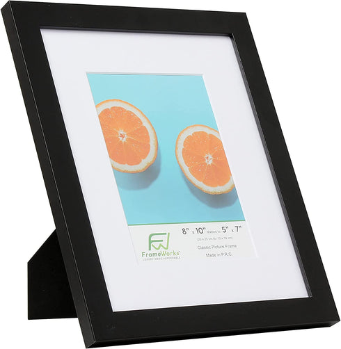 FrameWorks 8x10 inch mat to 5x7 inch Classic Wooden Picture Frames Tempered Glass Black 2-Pack, 8 inchx10 inch