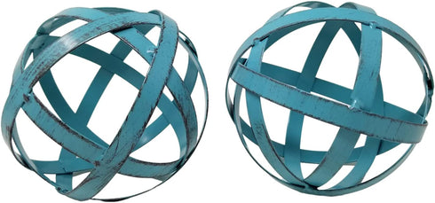 Brightest Place Blue Metal Band Decorative Spheres Set of 2 and Microfiber Dusting Cloth