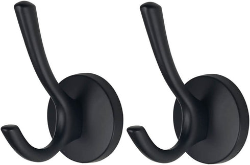 Mellewell Double Robe Hook 4-1/5'' Height Heavy Duty Towel Coat Hooks Wall Mounted Matte Black, 2 Pack, 09001D