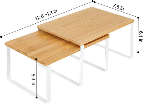 NEX Bamboo Kitchen Cabinet and Counter Shelf Organizer, Stackable & Expandable, White and Natural