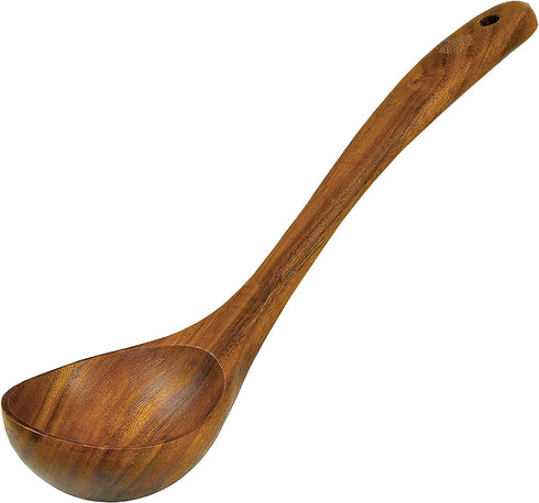 Wooden Ladle for Cooking, Wood Ladle Soup Spoon, Teak Wooden Serving Spoon 12.4 inch Long Handle, Kitchen Ladles, Medium Scoop Size 2 oz, Natural, Eco Friendly and Sustainable.
