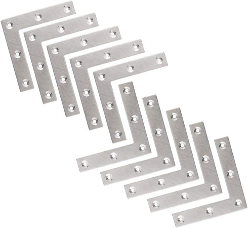 Flat L Shaped Corner Bracket, Tiberham 10 Pcs 80 x 80 mm Stainless Steel Right Angle Corner Brace Repair Plate, Heavy Duty Furniture Fastener Joint Corner Connector for Wood Shelf Cabinet Table Chair