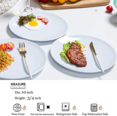 Melamine Dinner Plates - 6pcs 10inch Dinnerware Dishes Set for Indoor and Outdoor Use, Break-resistant, White
