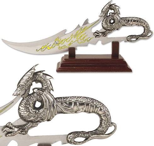 BladesUSA PK-2235 Fantasy Dragon Knife with Wood Display Stand, 7-1/2-Inch Overall