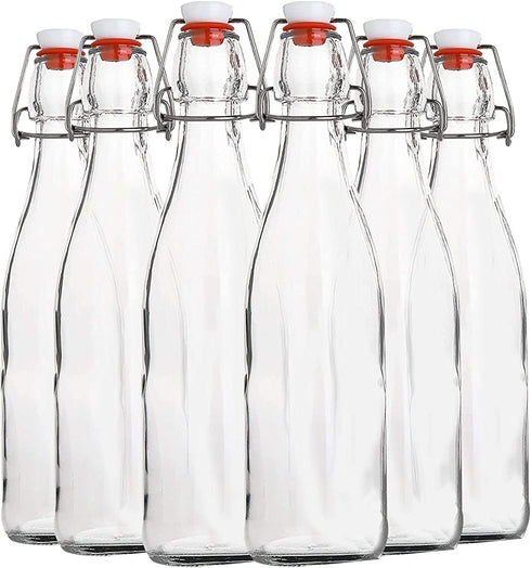 XZF Swing Top Clear Glass Bottles Brewing Bottles 500 ml 16 fl. oz. Flip Top Bottles Great for Oil Vinegar Beverages Homemade Juices Kombucha Water Beer Set of 6, XZF001